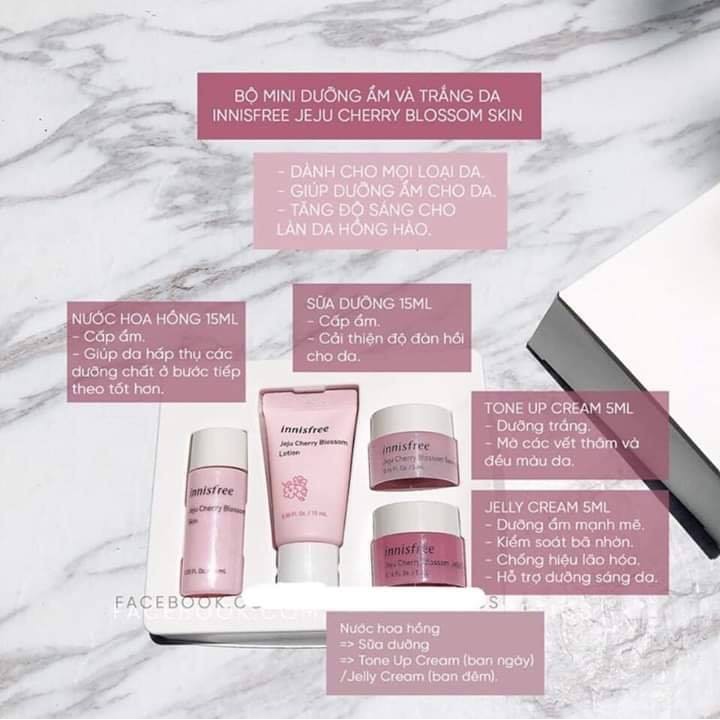 Bộ mini dưỡng trắng da Innisfree Jeju Cherry Blossom Skin