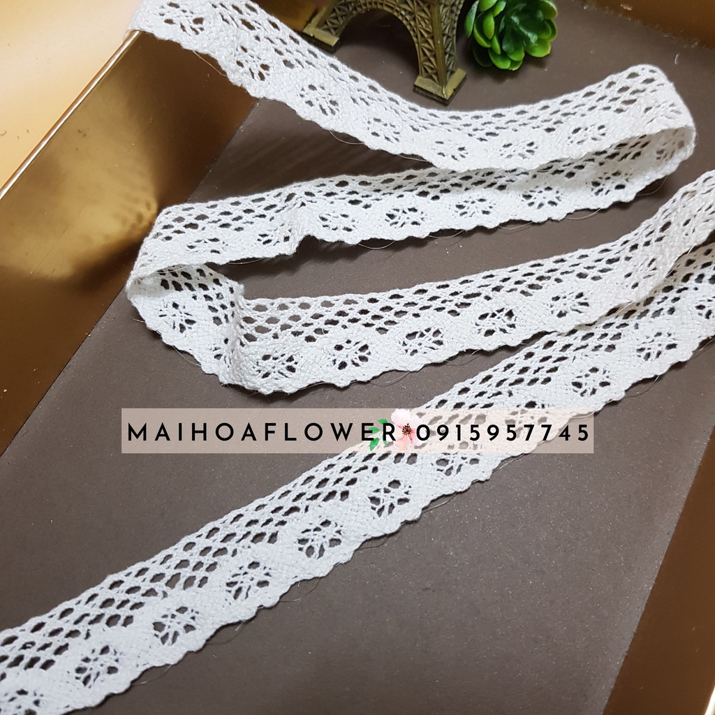 Cuộn ren cotton CT1 dùng trang trí váy áo, decor trang trí đồ handmade, Maihoaflower