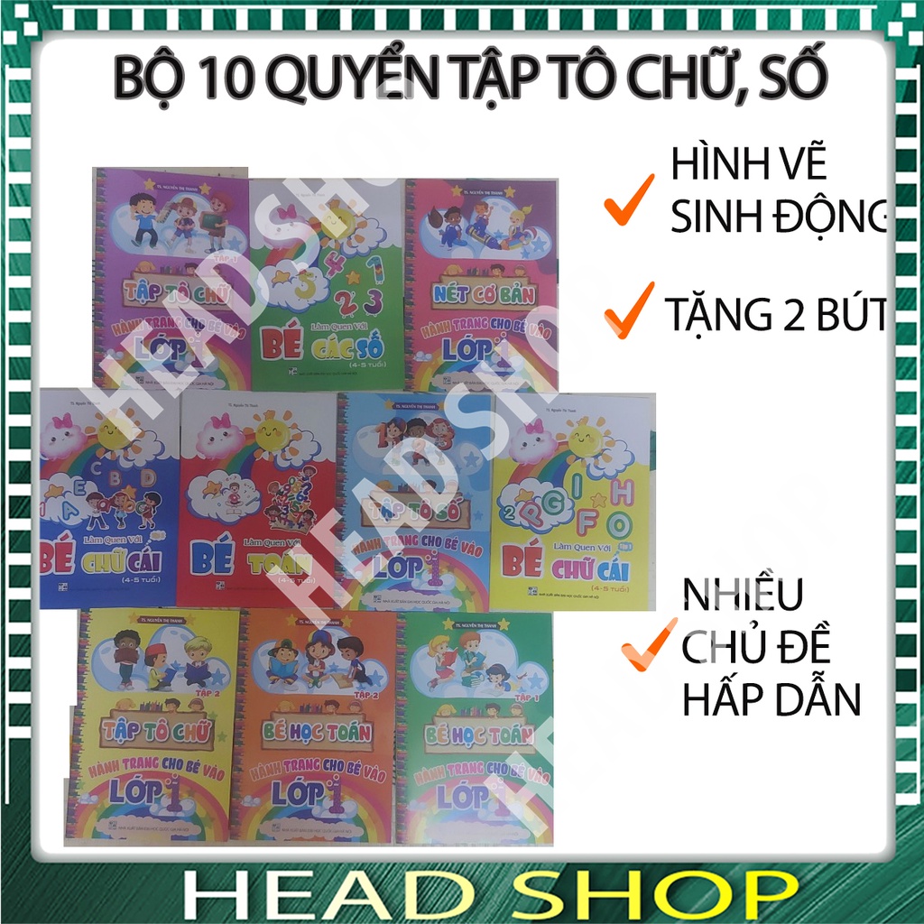 BỘ 10 QUYỂN TẬP TÔ CHỮ VÀ SỐ CHO BÉ 4-6 TUỔI TẶNG KÈM 2 BÚT CHÌ HEADSHOP