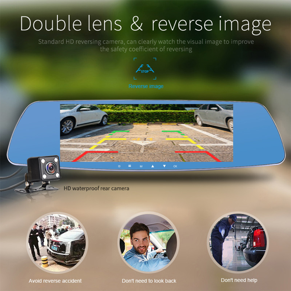 Màn hình cảm ứng 7 inch HD cho xe hơi DVR Máy ảnh ống kính kép Gương chiếu hậu Máy ghi video Dash Cam Auto Portable