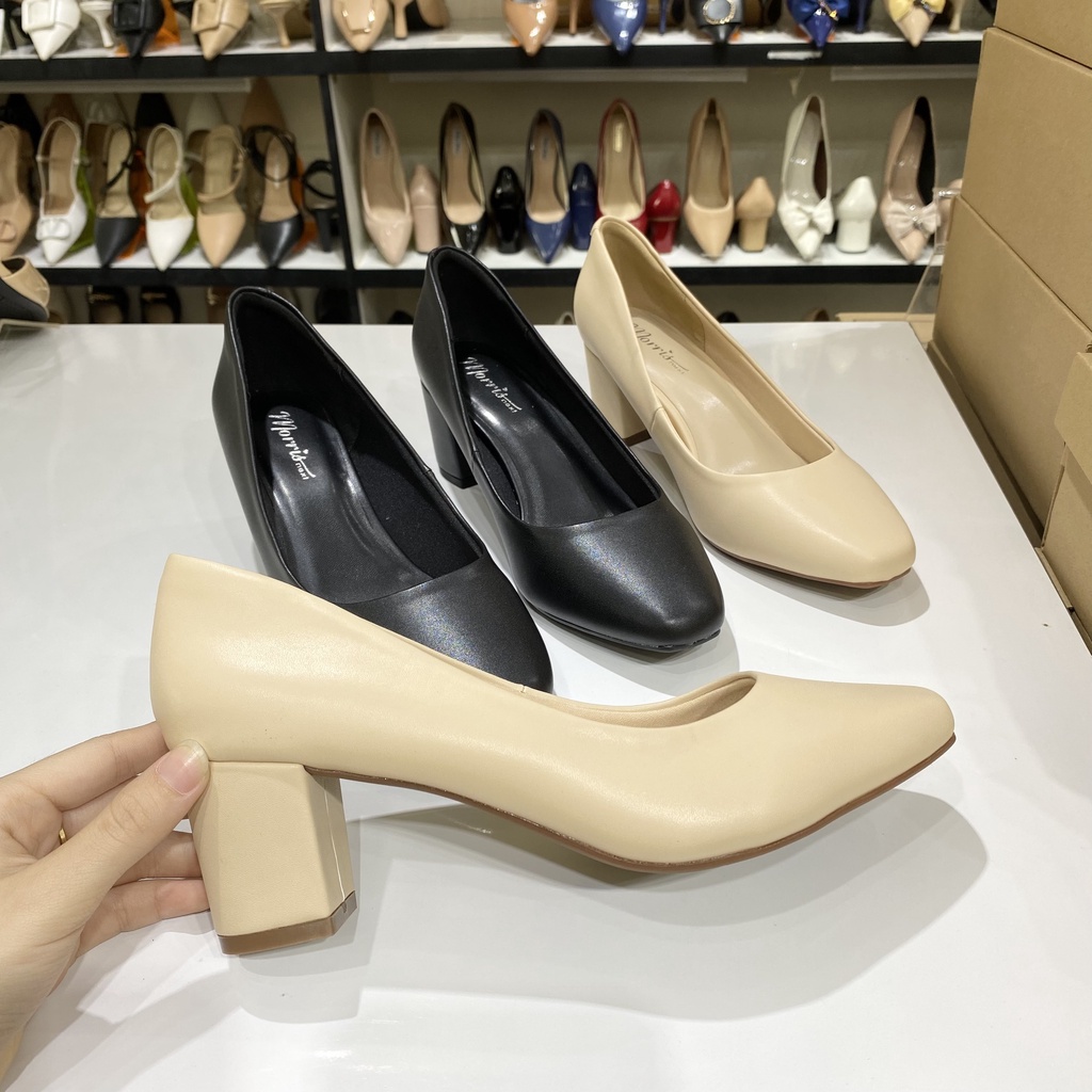 Giày cao gót đen gót vuông cao 5cm (A627)
