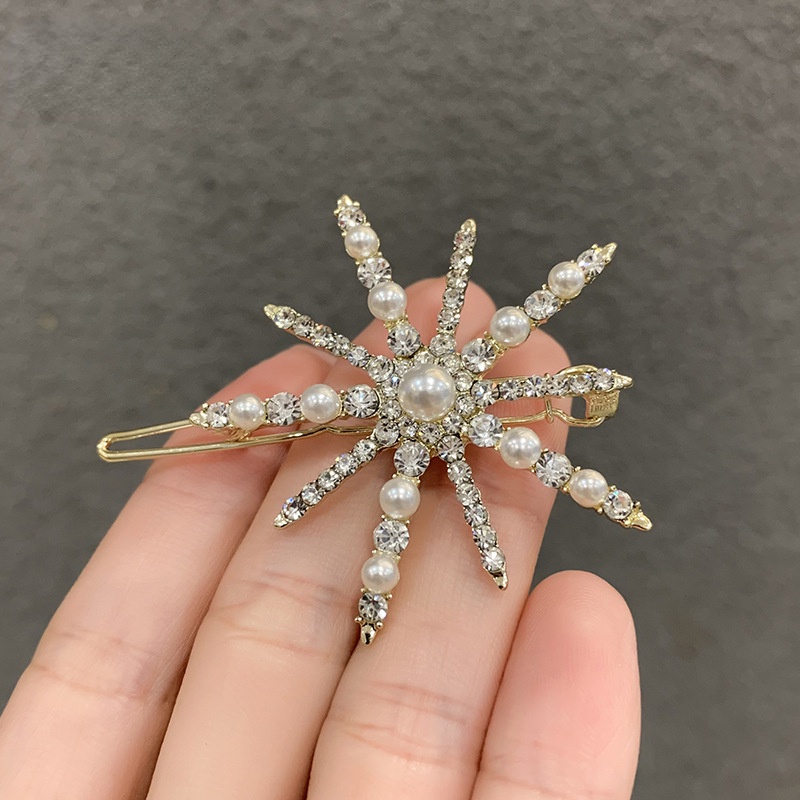 Kẹp Tóc Hình Bông Tuyết Đính Đá / Ngọc Trai Nhân Tạo Phong Cách Hàn Quốc Thời Trang