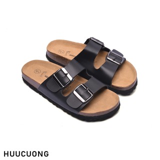 Dép HuuCuong 2 khóa đen đế trấu-D2KD24050425