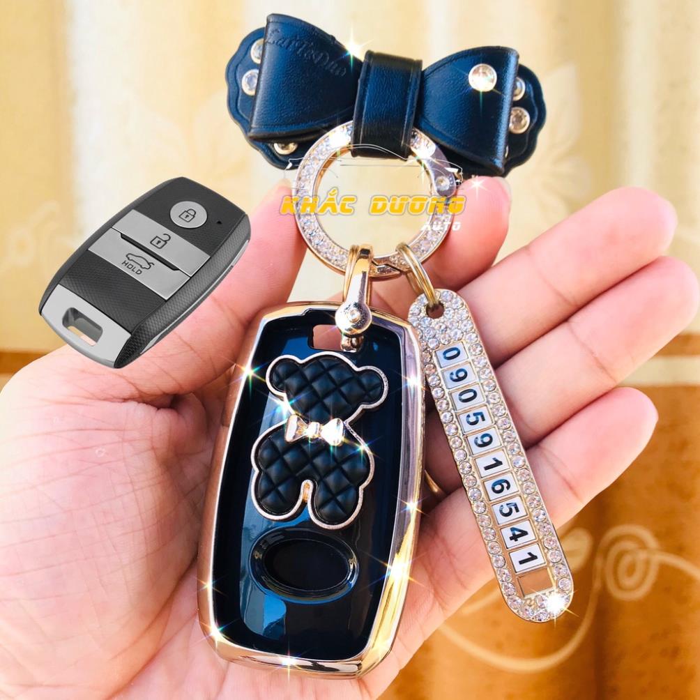 Ốp chìa khoá Kia Morning Seltos Cerato TPU 3 nút đính đá nhân tạo cao cấp sang trọng