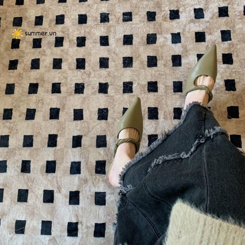 Boccalook Dép Mũi Nhọn Gót Thấp Mềm Mại Thiết Kế Xoắn Nhẹ Nhàng Thời Trang Hàn Quốc @ -