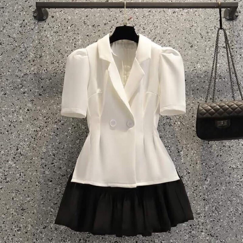 [Lanushop] Áo vest nữ chiết li eo tay ngắn sang chảnh 2 màu