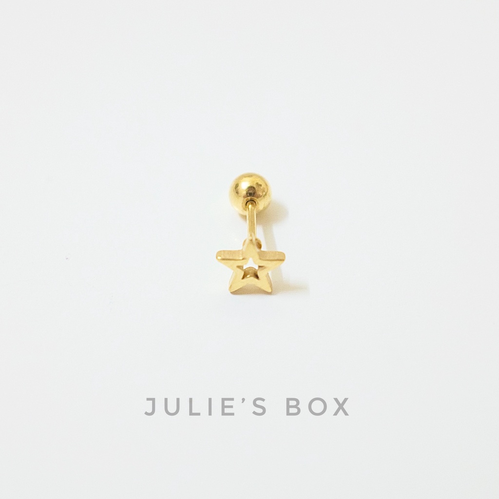 [1 Chiếc] Khuyên Tai Titan Unisex Ngôi Sao Rỗng Màu Vàng Đuôi Bi Không Gỉ Sét Không Ngứa Bông Tai Julies Box 66