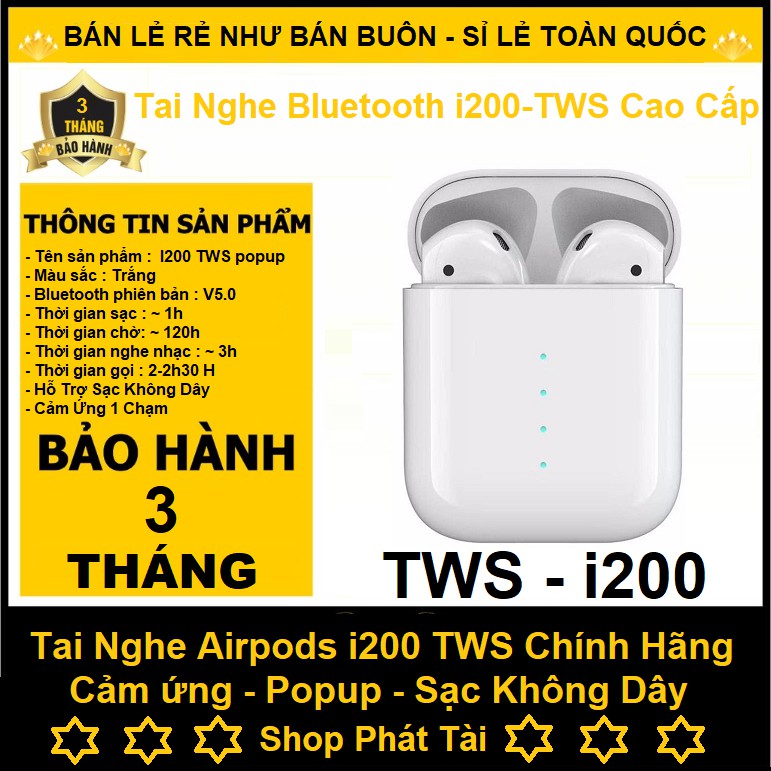 [Mã ELFLASH5 giảm 20K đơn 50K] Tai Nghe Bluetooth, Tai Nghe Không Dây i200 Tai Nghe Airpod Bluetooth 2020