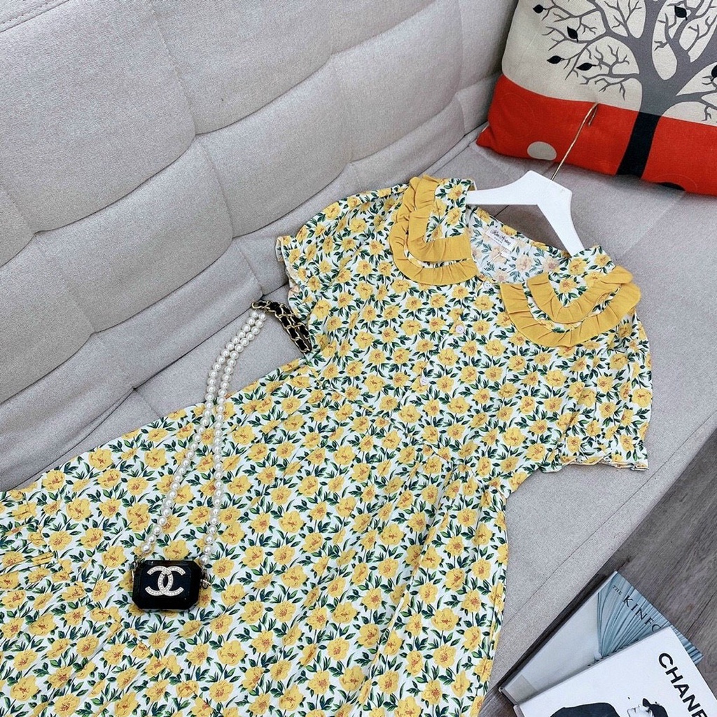 Đầm bông lụa kiểu baby cổ bèo tầng tay ngắn