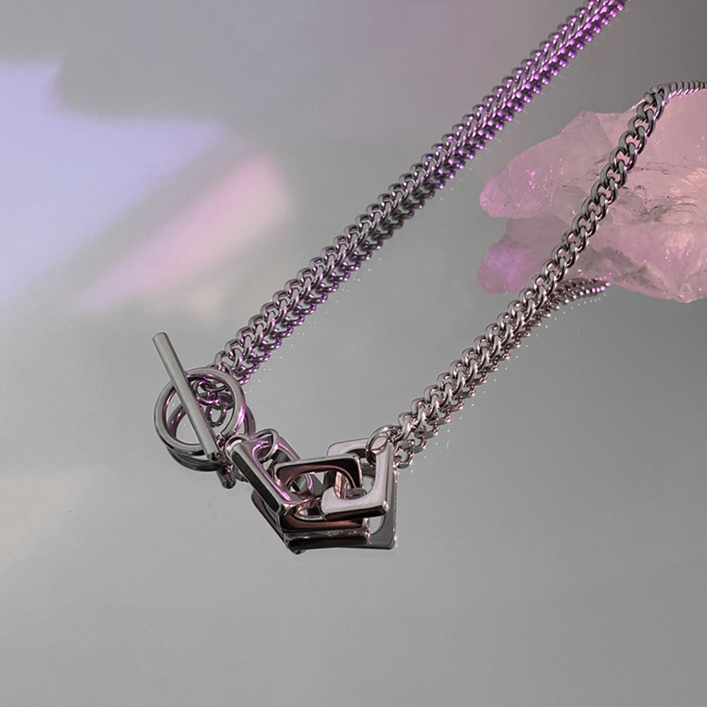 Vòng cổ kim loại mặt hình vuông phong cách hip hop đường phố