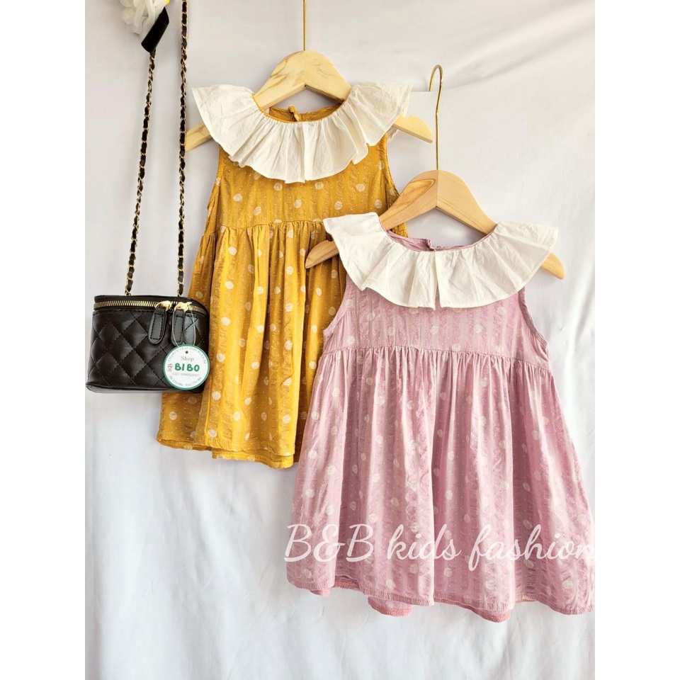 đầm cổ bèo sen chấm bi xòe cho bé gái