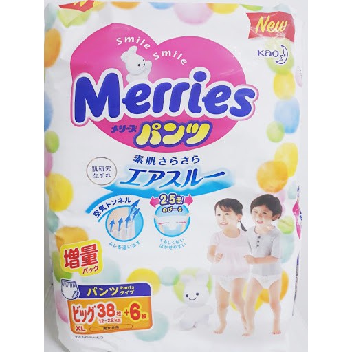 Bỉm tả quần Merries size XL38+6 cho bé 12-22kg