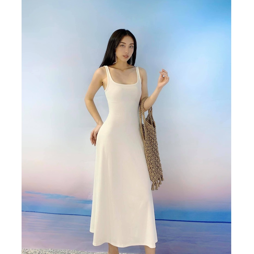 Váy Ba Lỗ Cổ U Xoè Nữ BUSY Thun Gân Co Giãn Ôm Sát VCU3