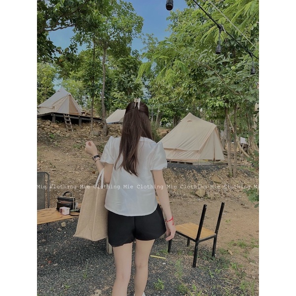 MIE MIN Mie Tops tafta thắt nơ