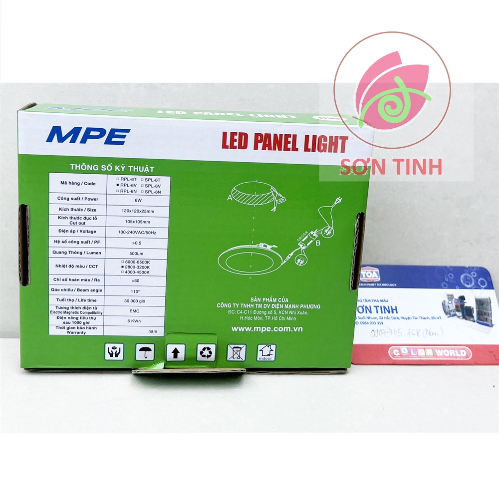 Đèn Led Âm Trần 6W Tròn MPE Cao Cấp màu trắng vàng - Đèn Panel downlight Led 6w - Bảo hành 2 năm chính hãng