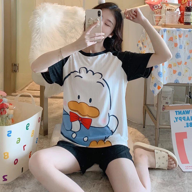 [Sẵn] Đồ bộ bông lanh Quảng Châu, pijama quần ngắn, đồ mặc ở nhà họa tiết hoạt hình dễ thương | BigBuy360 - bigbuy360.vn