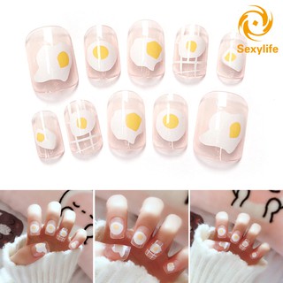 24 Móng tay giả phối hình trứng ốp la dễ thương dùng trang trí móng tay nghệ thuật