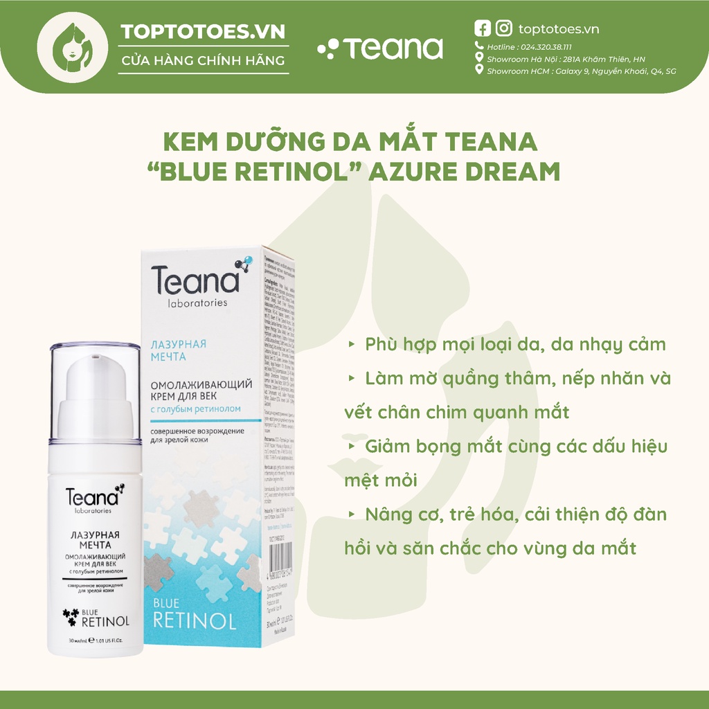 Kem dưỡng Teana Rejuvenating Eye Cream Azure Dream trẻ hóa da vùng mắt với Blue Retinol 30ml