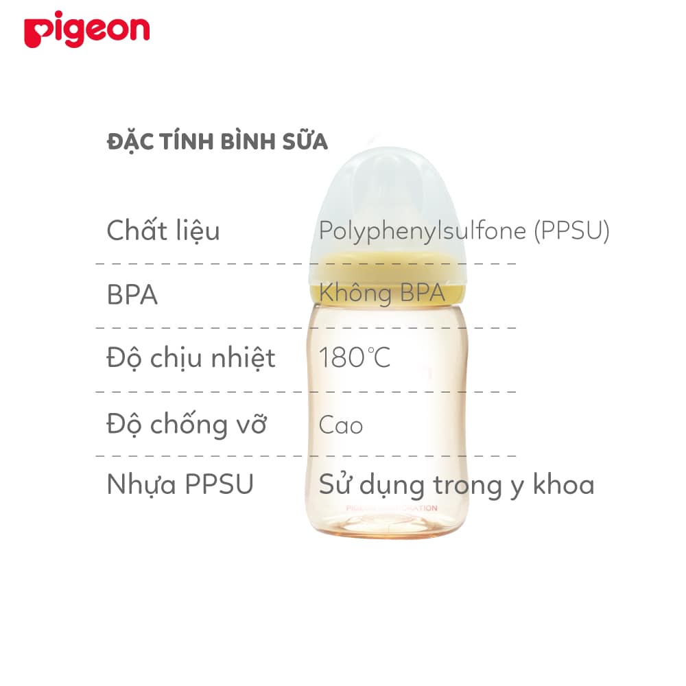 Bình sữa Pigeon cổ rộng PPSU Plus 160ml/ 240ml