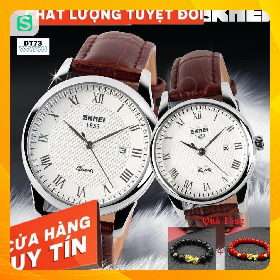 Đồng hồ đôi SKMEI 9058 dây da cao cấp, chống nước tuyệt đối,sang trọng,phong cách cổ điển,BH 12 th