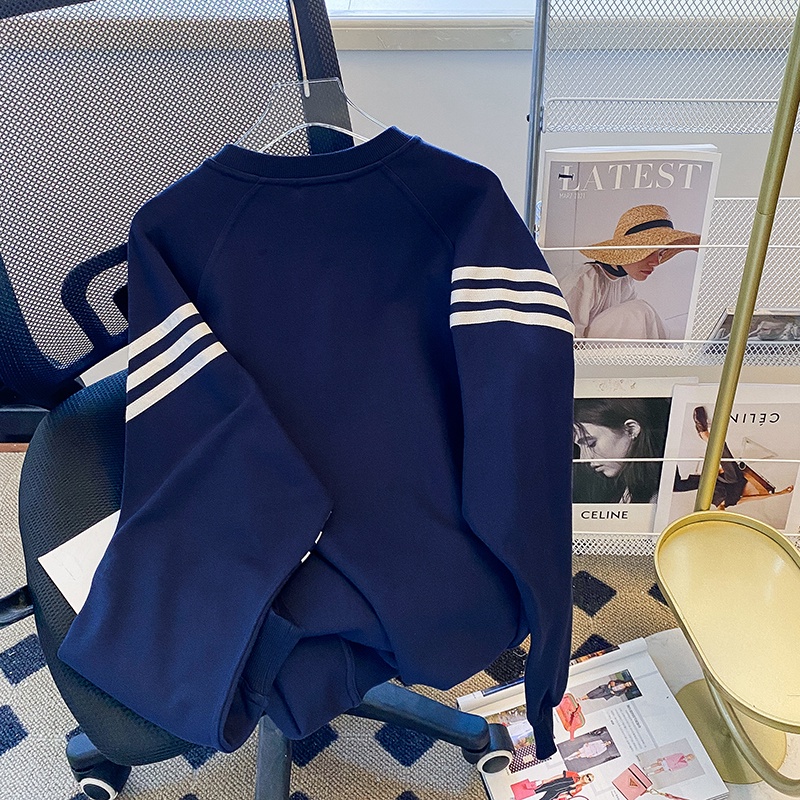 Áo Thun Tay Dài Form Rộng Họa Tiết Sọc Theo Phong Cách Preppy Dễ Phối Đồ