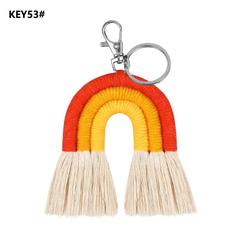 Móc Khóa Macrame Đan Thủ Công Màu Cầu Vồng Có Tua Rua Xinh Xắn Giá Đỡ