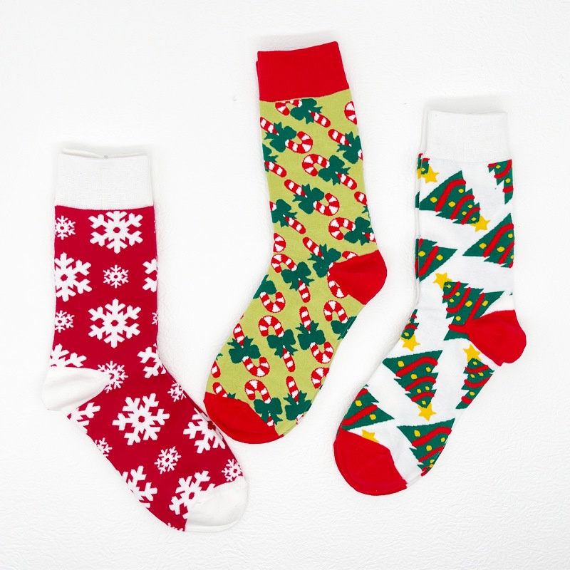 Đôi vớ WAFNHA D514 cổ cao bằng cotton dày dặn họa tiết giáng sinh thời trang thu đông cho nam và nữ
