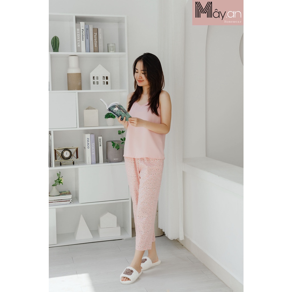 Đồ mặc nhà MÂY áo đũi 2 dây quần dài lụa mango hoa nhí