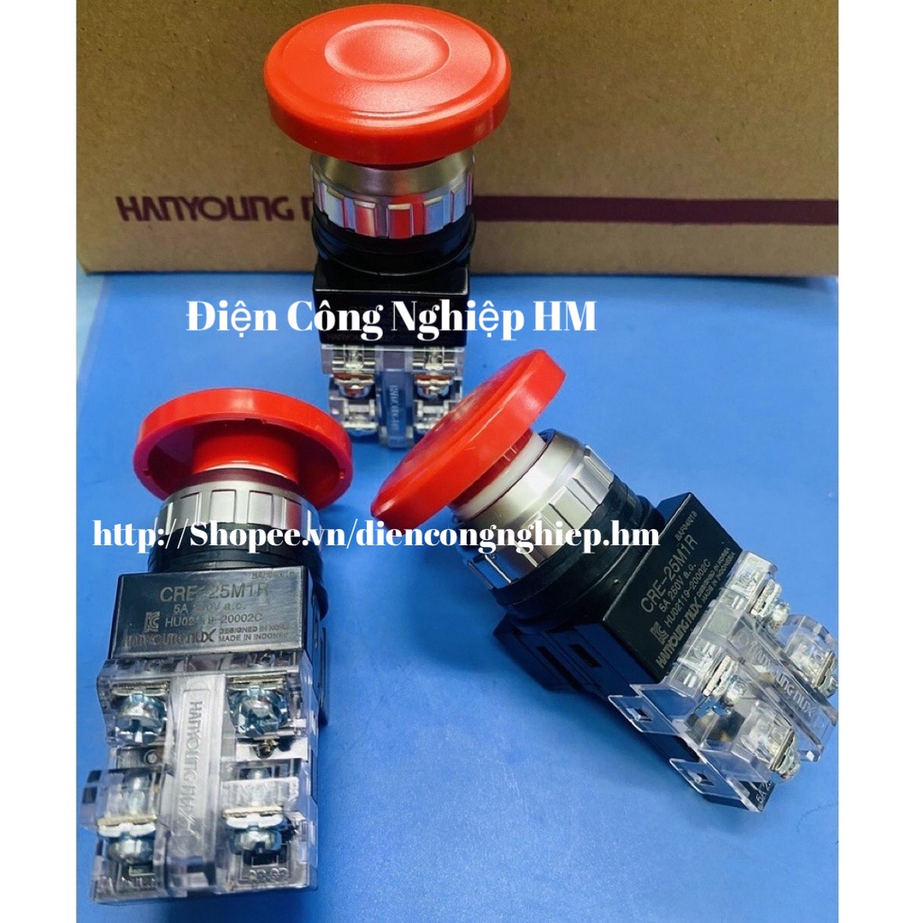 Nút ấn nhấn nhả hình nấm Phi 25 Hanyoung - Chính Hãng CRE-25M1G, CRE-25M1R