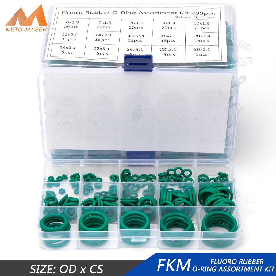 15 kích cỡ 1.5-3.1mm Độ dày OD 6-30mm Bộ hộp Niêm phong cao su Fluorine O-ring Oring Set Vòng chữ O 