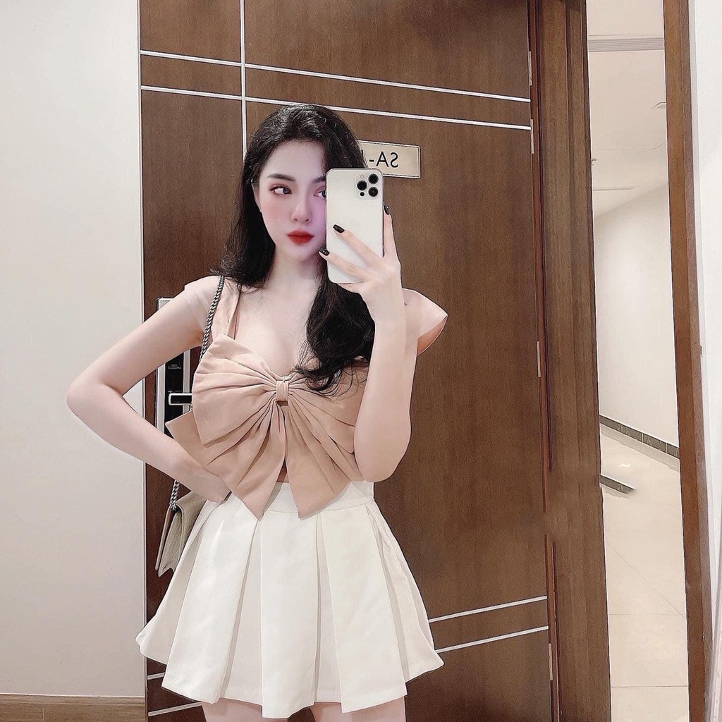 Set Áo Nơ Hồng Mix Chân Váy Xếp Li Xòe Xinh Xắn | BigBuy360 - bigbuy360.vn