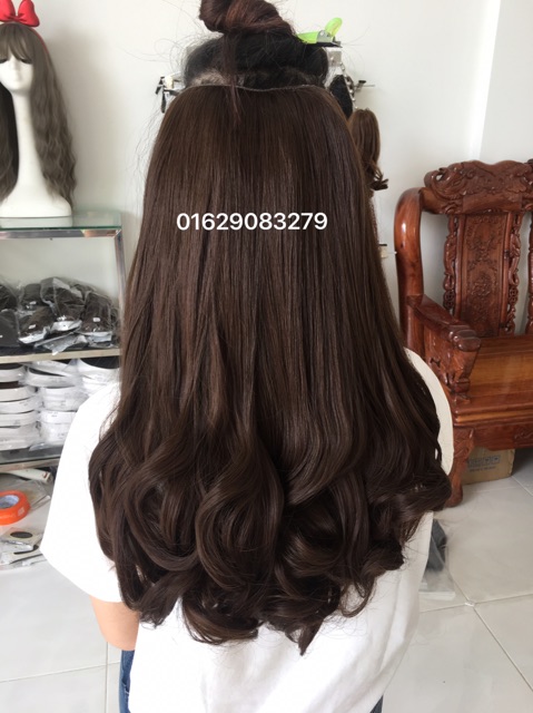 Tóc giả kẹp xoăn chữ U , 45cm , sợi tơ cao cấp, mềm mượt , ku03