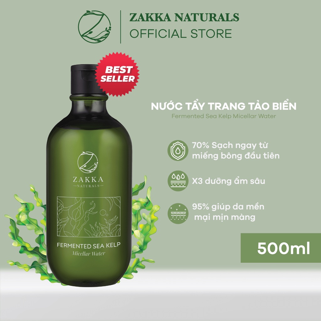 Nước Tẩy Trang Tảo Biển Zakka Naturals Làm Sạch Kép Siêu Tốc Fermented Sea Kelp Micellar Water 500ml