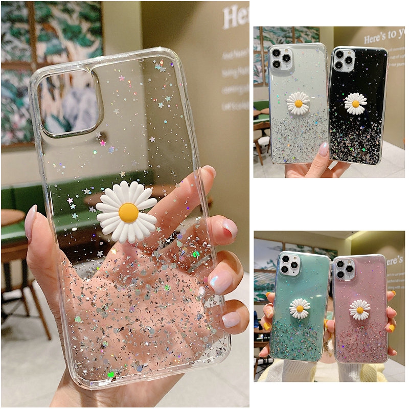 Ốp lưng kim tuyến đính hoa cúc nhỏ xinh cho điện thoại Xiaomi Redmi 9 9A 6A 7 7A 8 8A Note 4 5 5A 6 Pro