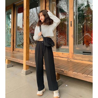 Áo Croptop Tay Dài YIN Basic Unisex (Đen/Trắng)