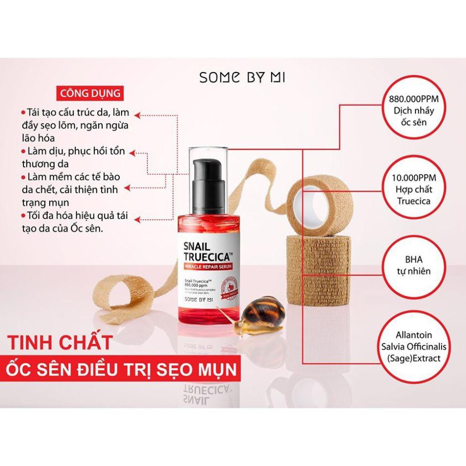 [Chính Hãng] Tinh Chất Dưỡng Hỗ Trợ Phục Hồi Da, Mờ Thâm Sẹo - Some By Mi Snail Truecica Miracle Repair Serum 50ml