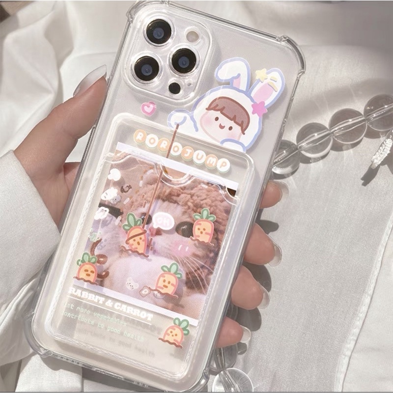 Ốp Điện Thoại TPU Mềm Siêu Mỏng Chống Sốc Chống Bụi Có Ngăn Đựng Thẻ Hình Con Thỏ