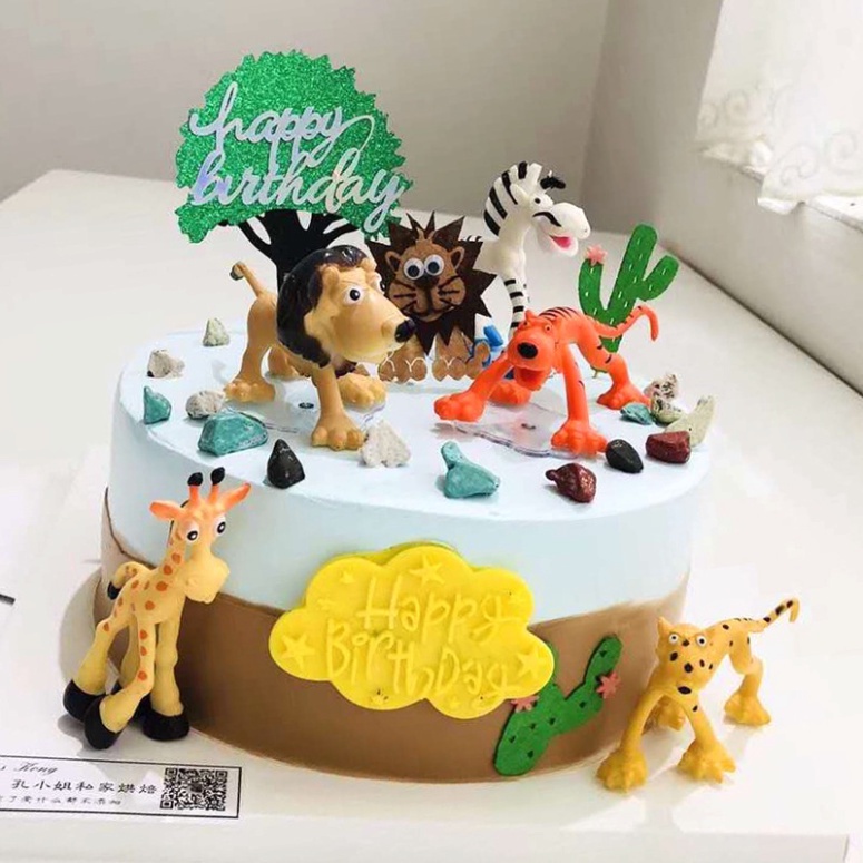 phụ kiện bánh kem bánh kem  [FREESHIP❤️] bộ 6 động vật rừng xanh trang trí bánh kem