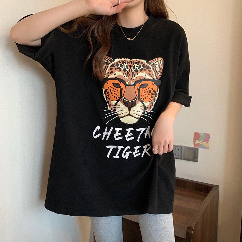 Aó phông nữ unisex tay lỡ dáng rộng dấu quần in hình 3D coton thoáng mát phong cách trẻ trung năng động