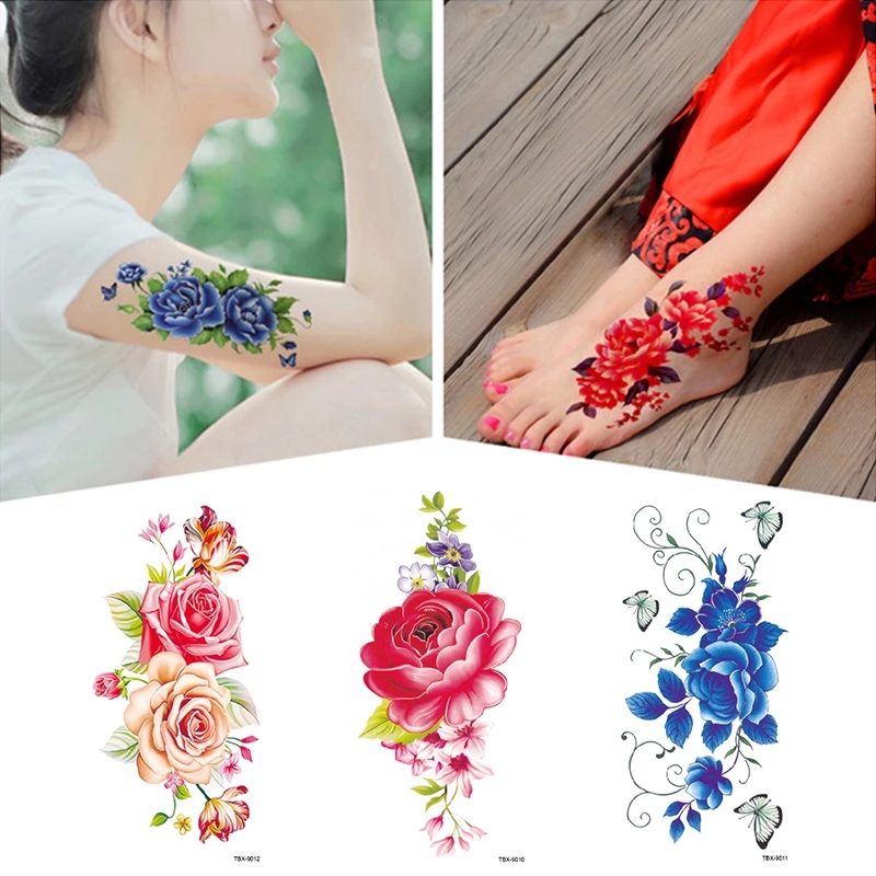 Hình xăm dán tạm thời họa tiết bông hoa 3D chống thấm nước