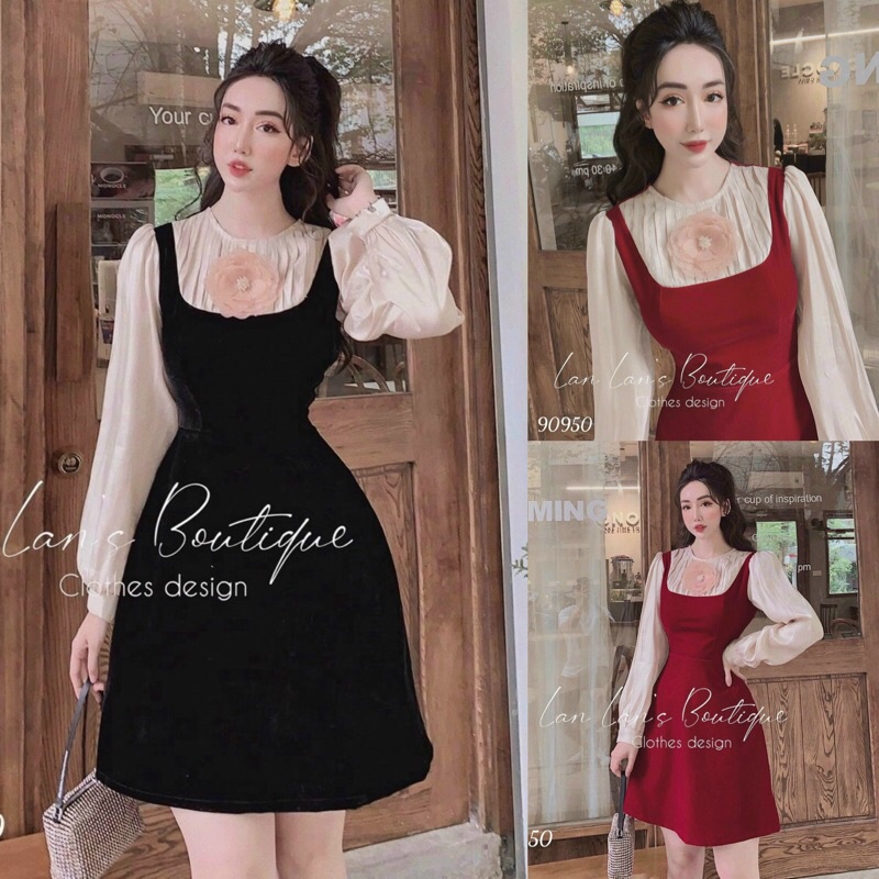 🍒Đầm xoè phối tơ cài hoa (Free/big size XL, 2XL)