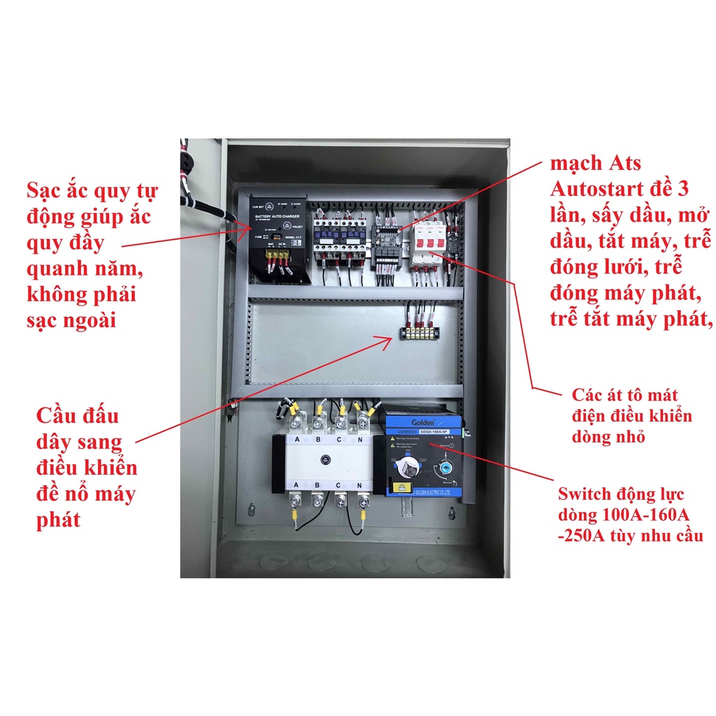 Tủ ATS tự động đề nổ máy phát điện và tự động chuyển nguồn - Bảo hành 1-2 năm - 50A đến 400A - 10kw đến 200kw
