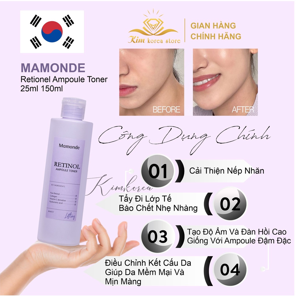 Nước hoa hồng siêu căng bóng chống lão hóa mềm mịn cho da Mamonde Retionel ampoule toner