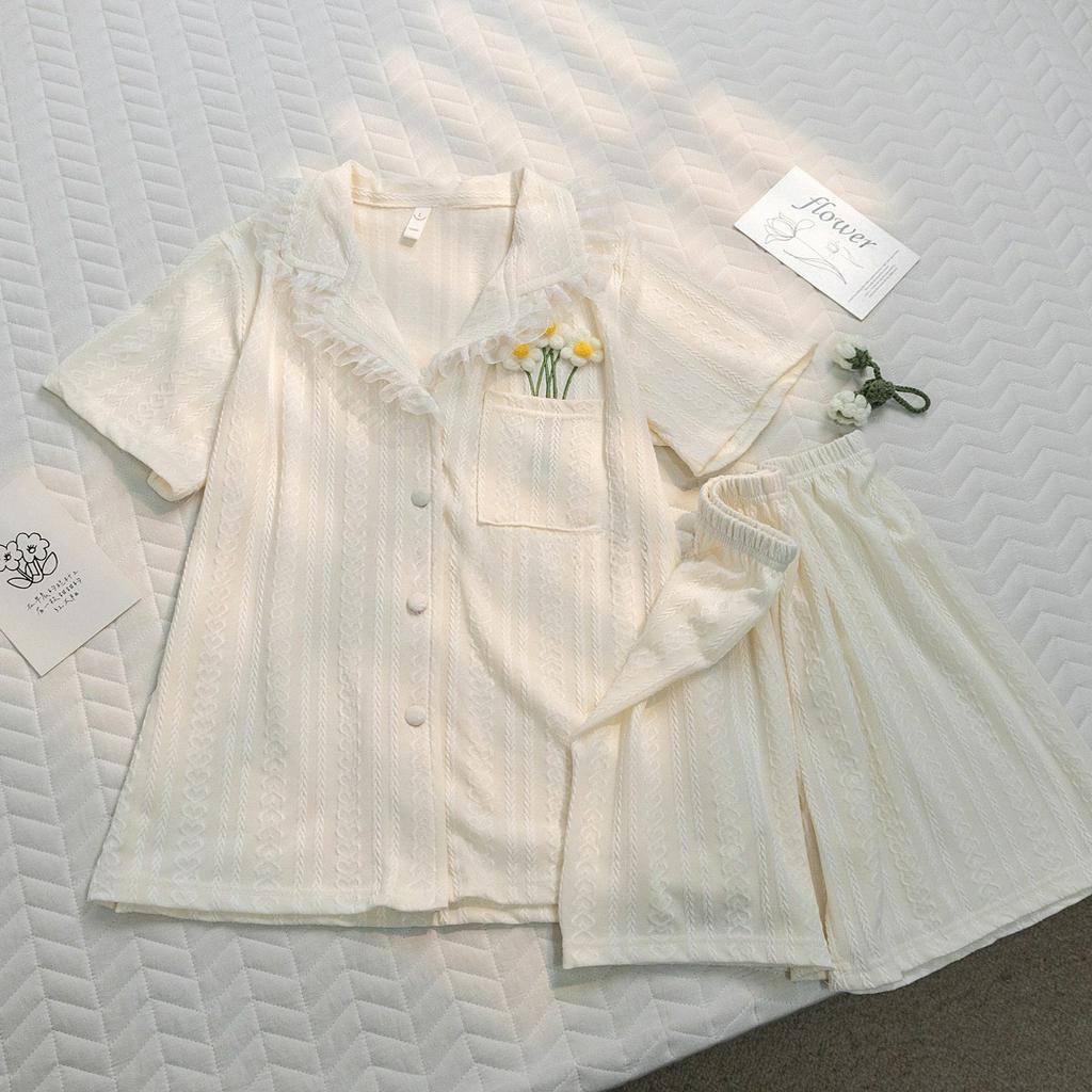 BỘ ĐỒ NGỦ MẶC NHÀ CỘC TAY TÚI BÔNG HOA VIỀN REN HOT 2023