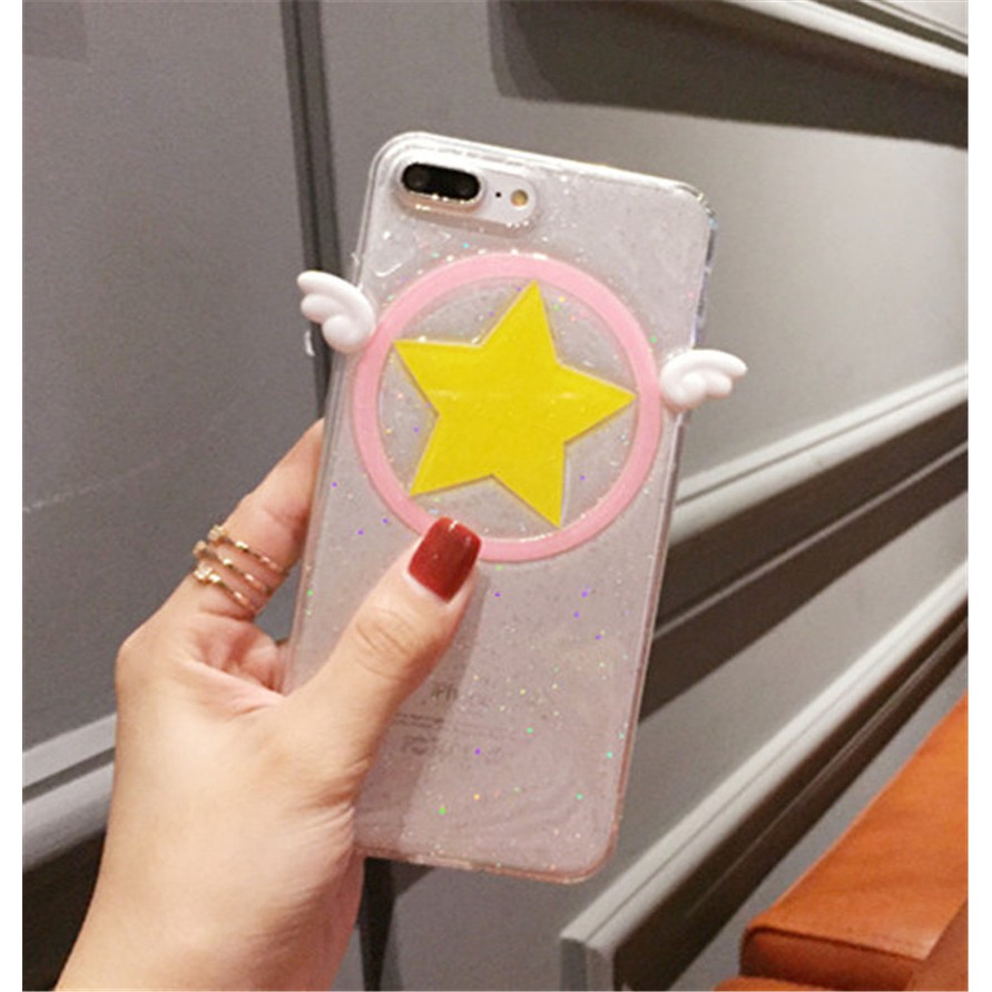 Mobile Shell Sakura Pentagram Epoxy Flash Cover Phone Case for iPhone 6/7/8 Plus X/XS XR MAX