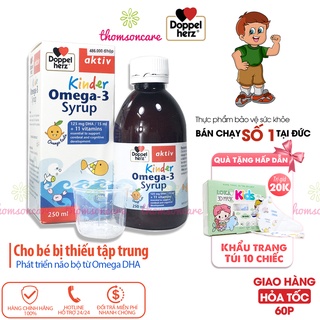 Bổ sung Omega DHA cho bé Kinder Omega 3 syrup từ dầu cá và vitamin - nhập khẩu Doppel Herz Aktiv Đức,