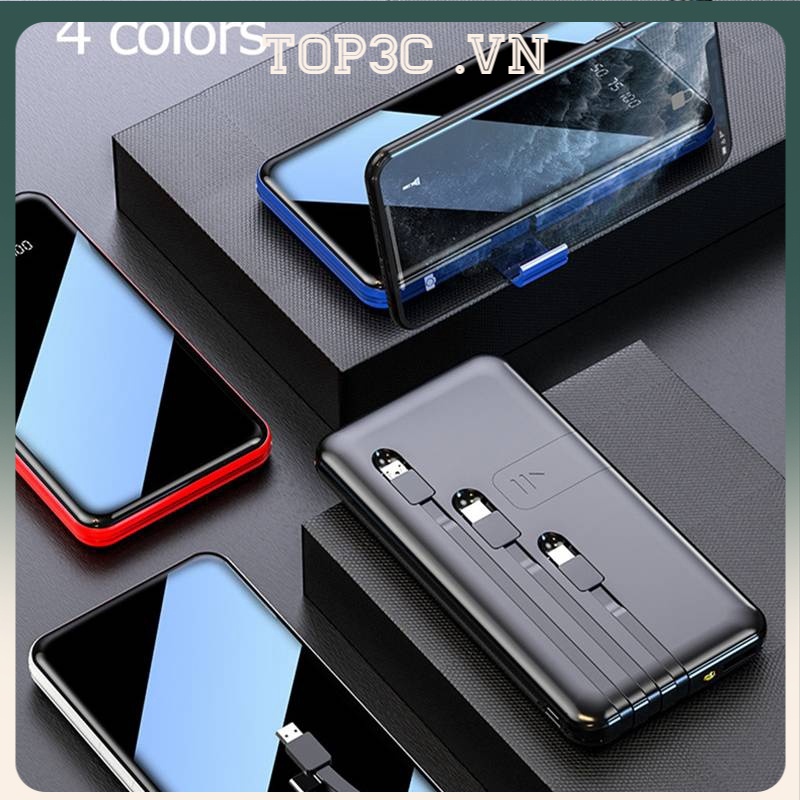 Sạc dự phòng 10.000 mAh kèm cáp sạc đa năng cho Iphone/Micro USB/Type-C có màn hình LED