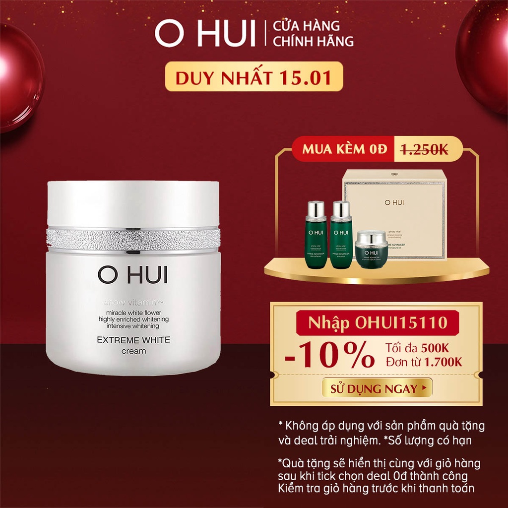 [Mã VISAPREMIUM giảm 150K]Kem dưỡng trắng OHUI Extreme White Cream 50ml