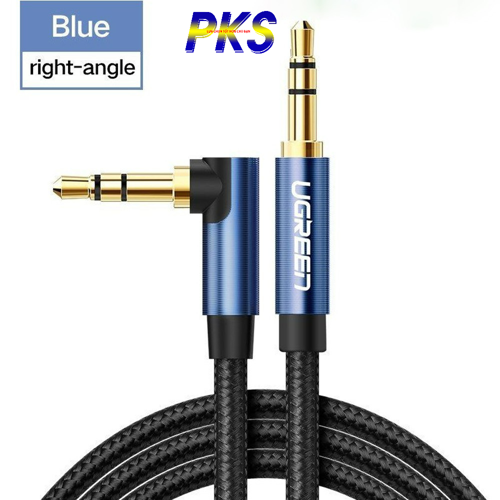 Dây âm thanh 3.5mm 1 đầu vuông góc vỏ bện vải sợi tổng hợp dài 1.5m cao cấp UGREEN 60180  AV112 - Hàng chính hãng