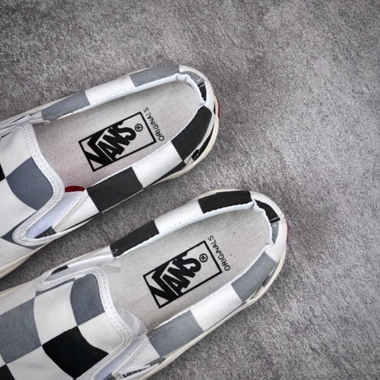 💚 Giày Thể Thao Vans slip on vault OG Họa Tiết Caro Màu Xám